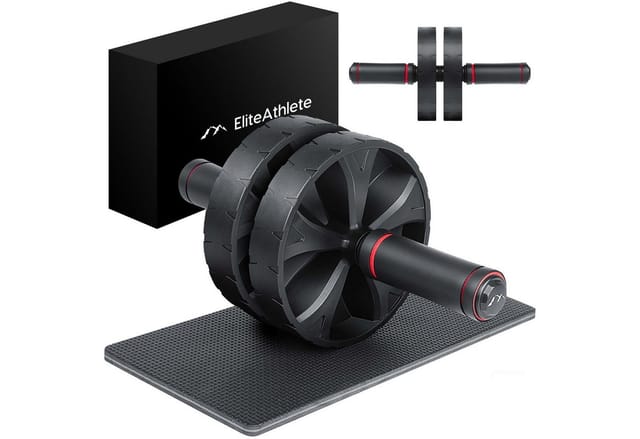 EliteAthlete® Bauchroller Bauchmuskeltrainer - Bauchtrainer für Zuhause - Bauch Weg Abdominal Trainer - AB Wheel Roller inkl. gepolsterter Kniematte - Schwarz