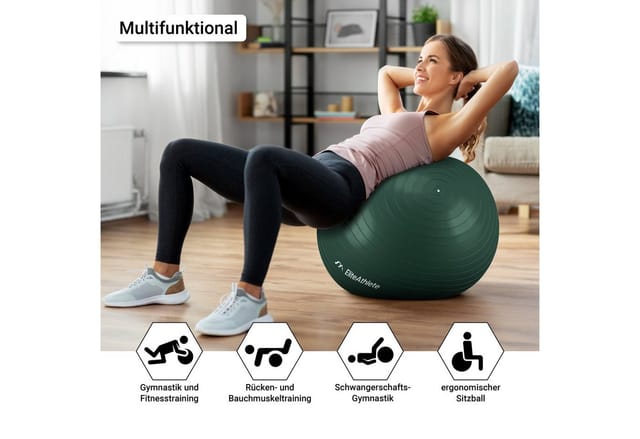 EliteAthlete® Gymnastikball Sitzball Büro ergonomisch mit Anti Burst System - Fitness Yoga Pilates Schwangerschaft - Schwangerschaftsball Fitnessball Yogaball - Yoga Ball inkl. Luftpumpe - Mint 75cm
