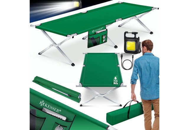 KESSER® Campingbett Klappbett Inkl.Tragetasche und Seitentasche Stabiles Feldbett 150 kg Belastbar Metallrohr 600D Oxfordgewebe Tragbar Liege Reise Bequem