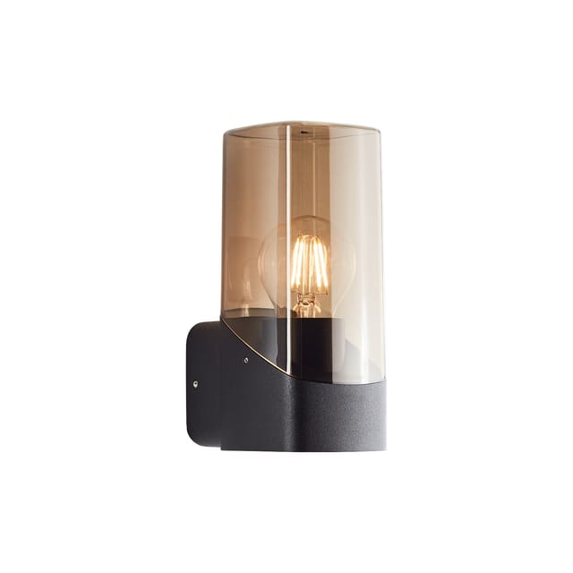 Brilliant Minou Außenwandleuchte IP44 - Wandleuchte außen schwarz/Rauchglas E27 - Standard & LED Leuchtmittel geeignet - Wetterfeste Außenleuchte modern für Hauswand, Terrasse, Eingang - 20cm hoch