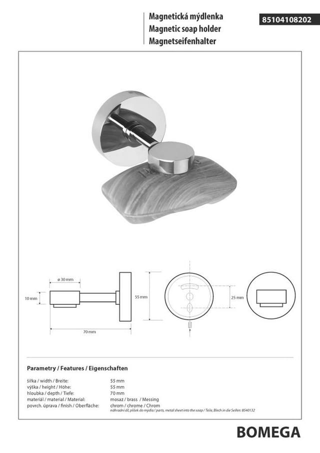 Brillantbad BOMEGA Magnetseifenhalter Messing Chrom poliert 55x55x70 mm für Bad & Küche >> zum Bohren oder Kleben*