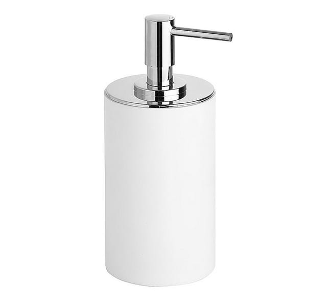 Brillantbad MAXIMA Seifenspender Polyresin Messing Chrom Weiß 72x175x86 mm, 250ml für Bad & Küche >> Freistehend anwendbar