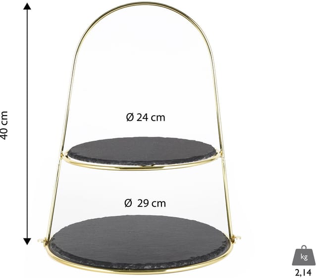 Schiefer Etagere (Bügel) 2-Stöckig - gold