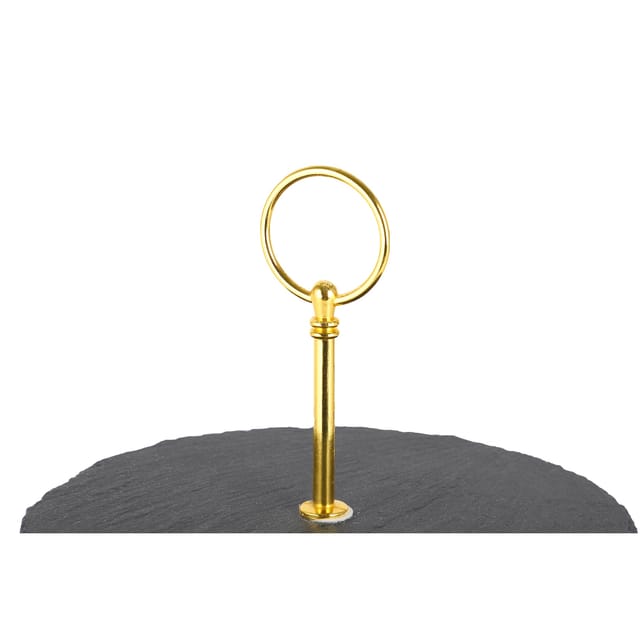 Schiefer Etagere 2-Stöckig - gold