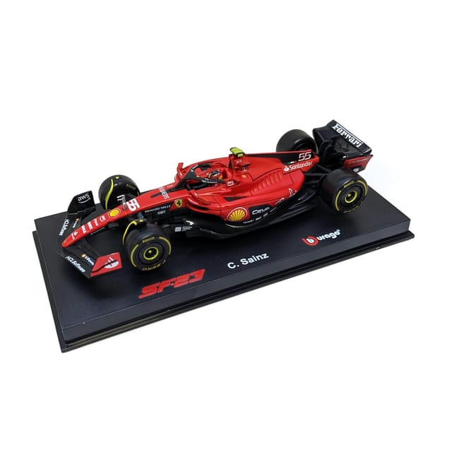 Bburago 18-36835S - Modellauto - F1 Ferrari SF-23 #55 Sainz (mit Helm, Maßstab 1:43) Formel 1 Auto