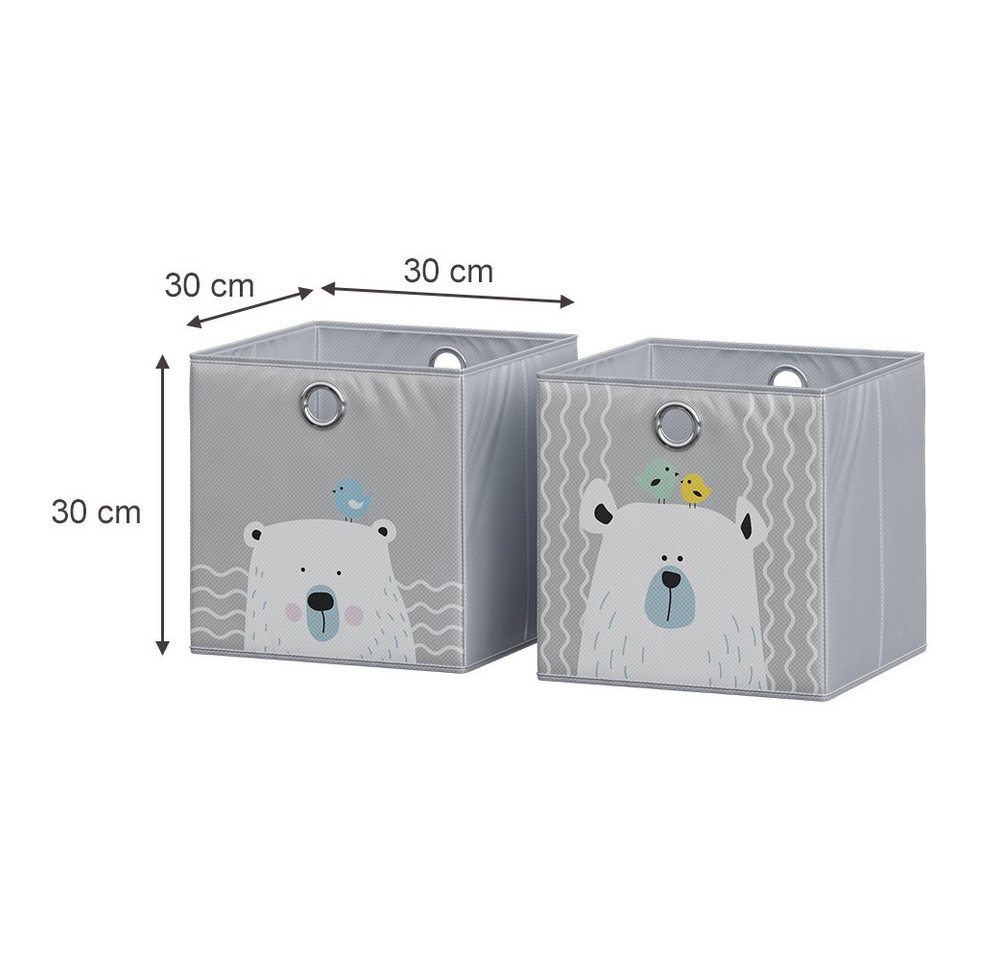 Vicco Faltboxen - 2er Set "Bär & Nilpferd", 30 x 30 cm, Grau, Aufbewahrungsbox, abwaschbar