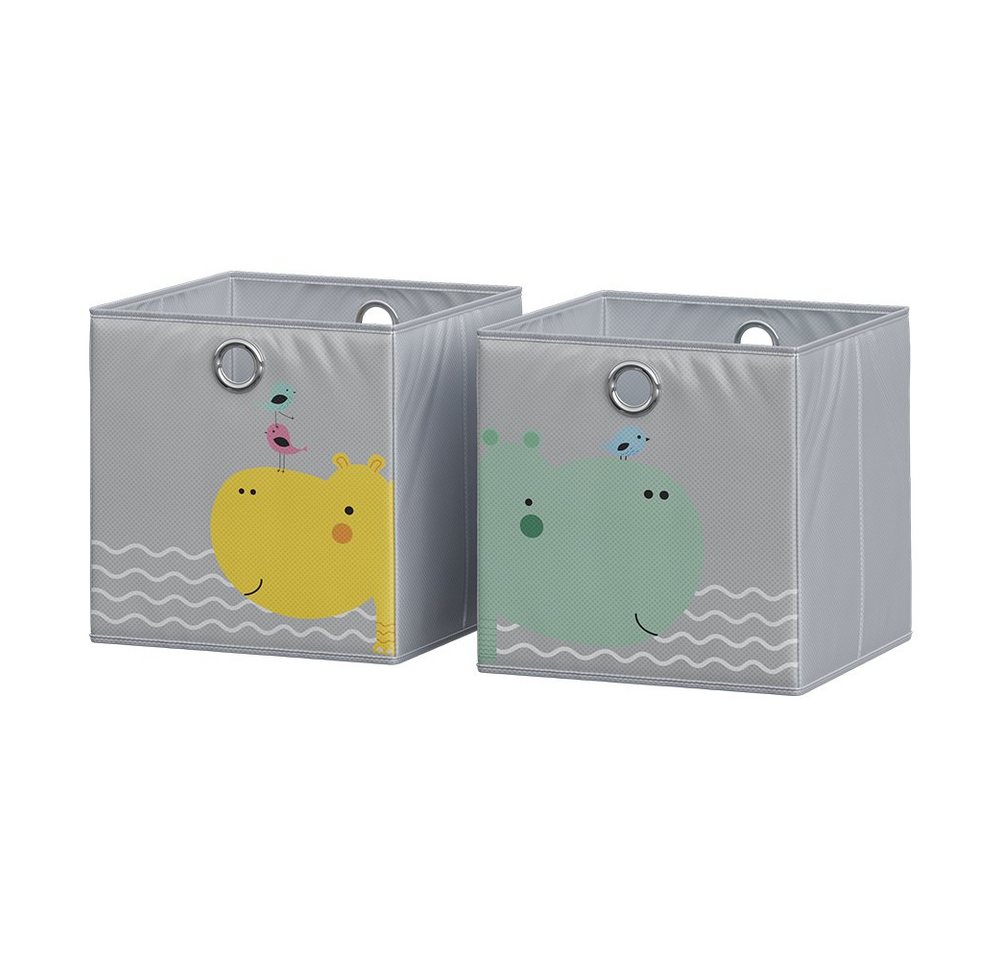 Vicco Faltboxen - 2er Set "Bär & Nilpferd", 30 x 30 cm, Grau, Aufbewahrungsbox, abwaschbar Bild 2