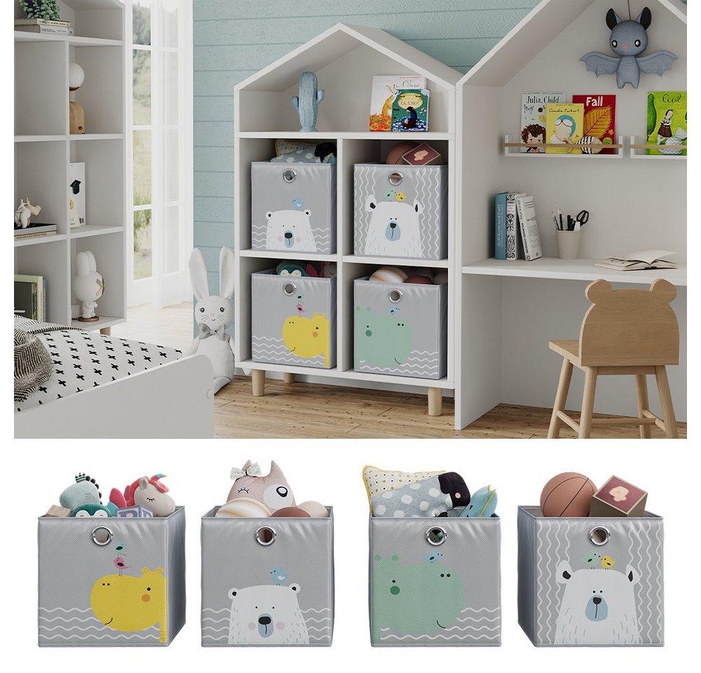 Vicco Faltboxen - 2er Set "Bär & Nilpferd", 30 x 30 cm, Grau, Aufbewahrungsbox, abwaschbar Bild 3