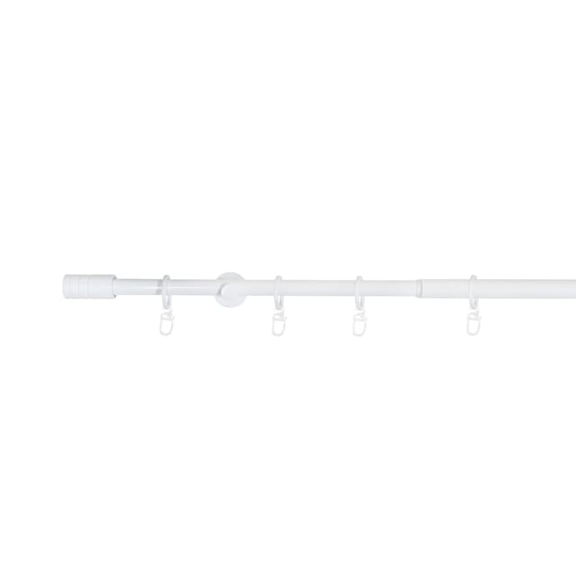 Ondeco Gardinenstange ausziehbar 1-lauf Wandmontage Endstück Rille 16/19 mm mit Ringen Farbe: Weiß, Größe: 160-280 cm