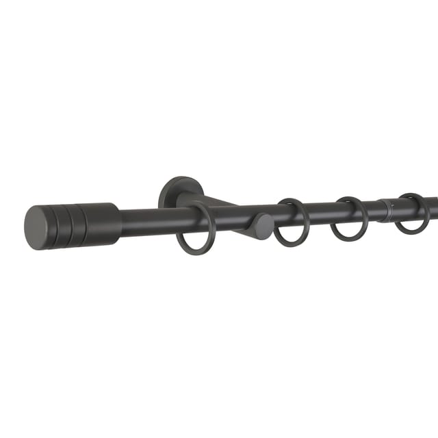 Ondeco Gardinenstange ausziehbar 1-lauf Wandmontage Endstück Rille 16/19 mm mit Ringen Farbe: Darkgray, Größe: 160-280 cm