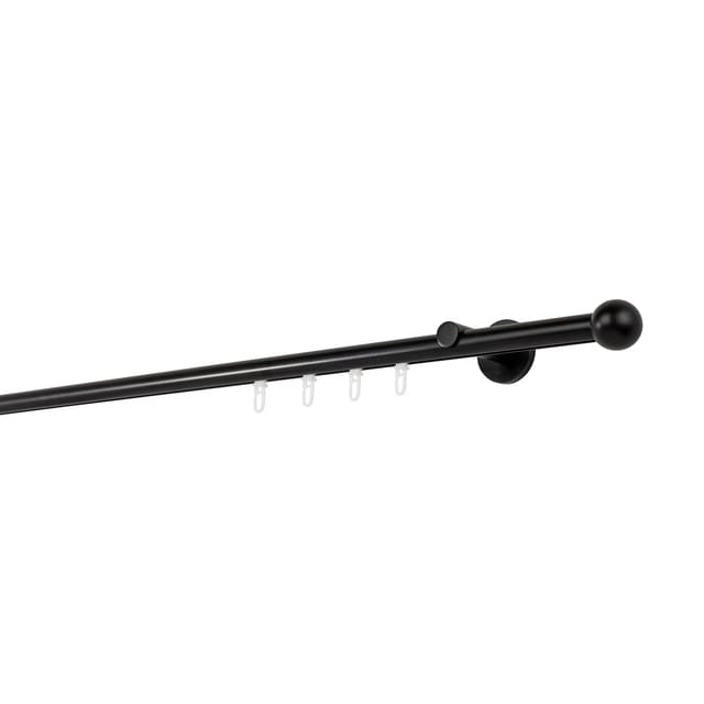 Ondeco Gardinenstange auf Maß Innenlauf 20mm Ball 1-lauf Wandträger 6,5cm mit Gleiter Farbe: Schwarz, Größe: 290cm