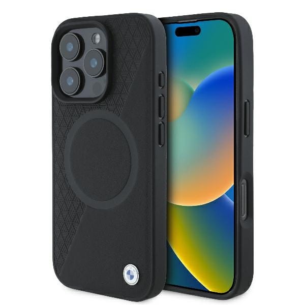 BMW Apple iPhone 16 Pro Sign Leather Half Textured And Circle MagSafe