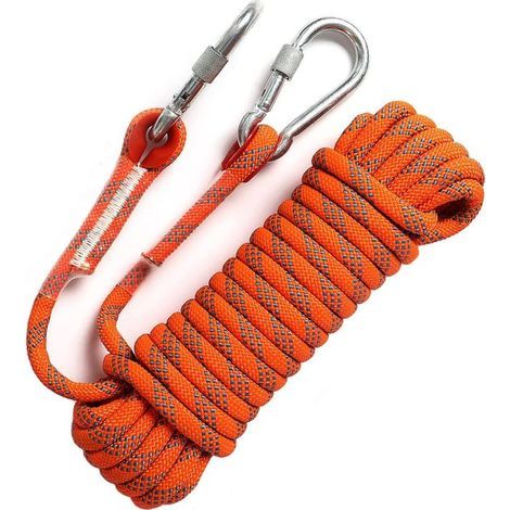Climbing Rope - Static Climbing Rope - Super Strong Assist Rope - Equipped With 2 Steel Hooks - Suitable For Outdoor Rescue Operations, Cliff Rappelling, Rock Climbing, Dragging And Securing, Etc. - 1