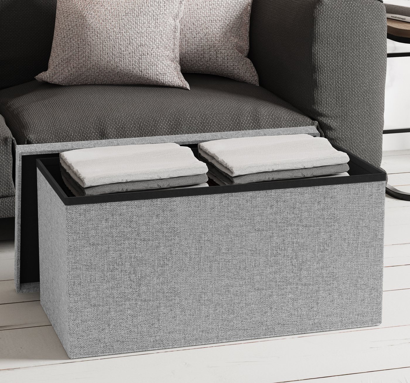 VCM Stoff Sitzbank Maße ca. H. 38 x B. 76 x T. 38 cm Kiste für flexiblen Einsatz in allen Wohnräumen Aufbewahrungsbox Sitztruhe - Boxas Bild 4