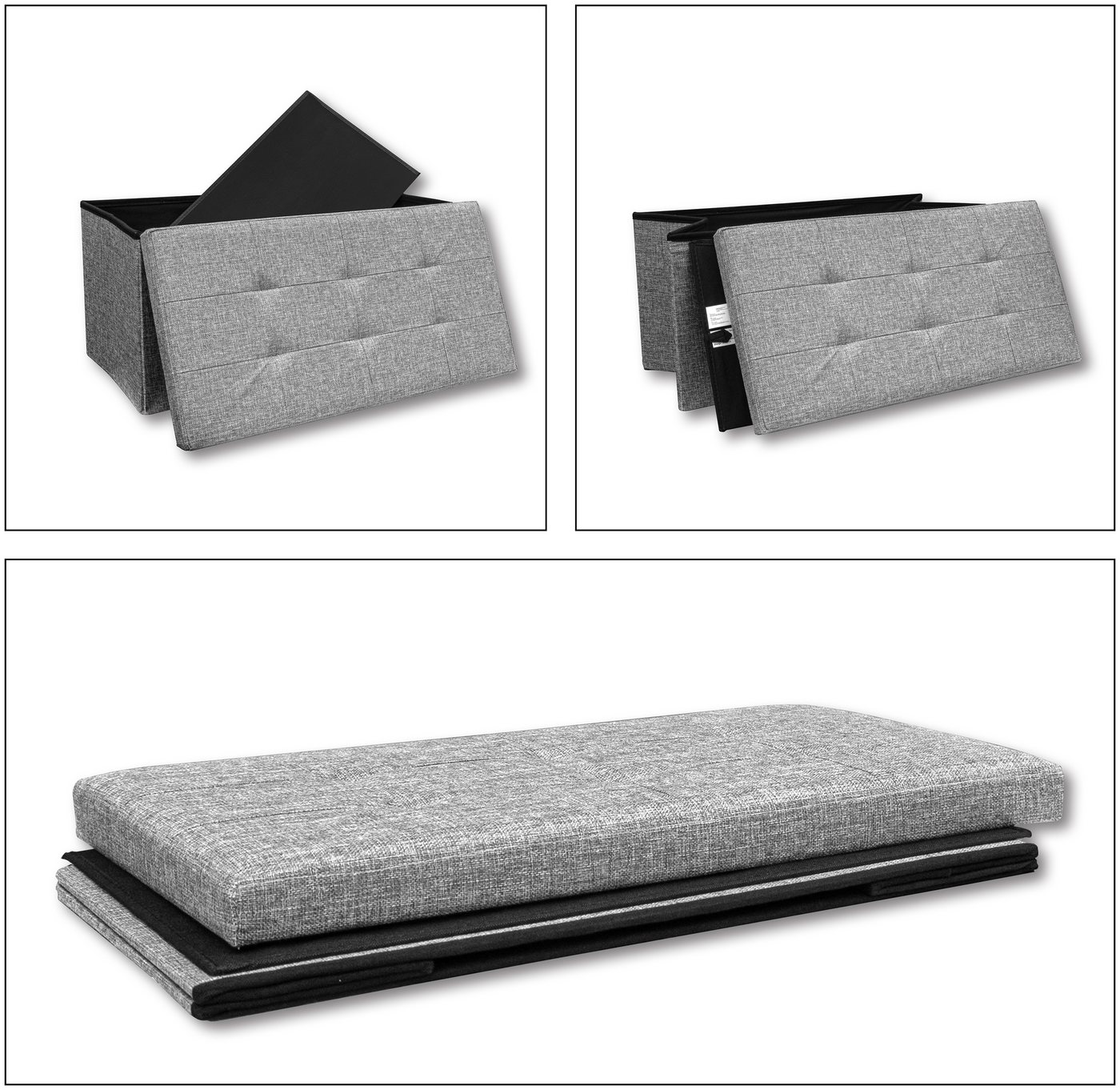 VCM Stoff Sitzbank Maße ca. H. 38 x B. 76 x T. 38 cm Kiste für flexiblen Einsatz in allen Wohnräumen Aufbewahrungsbox Sitztruhe - Boxas Bild 5