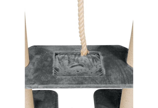 HAPPYPET Kratzbaum Verbindungs-Set mit Spielseil & Liegemulde – Ersatzteil aus Multiplex-Holz, inkl. Plüschbezug & Abstandshalter – Ideal zur Erweiterung von Katzenkratzbäumen Grau