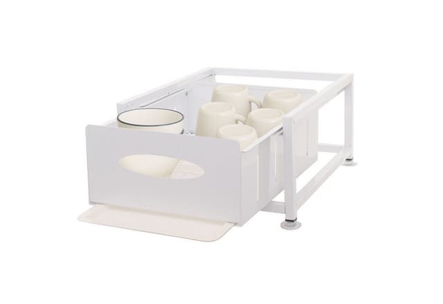 Schrankschublade MCW-N51 mit Tablett, Küchen-/Geschirrablage Schrankauszug ausziehbar, Metall 19x34x42cm ~ weiß