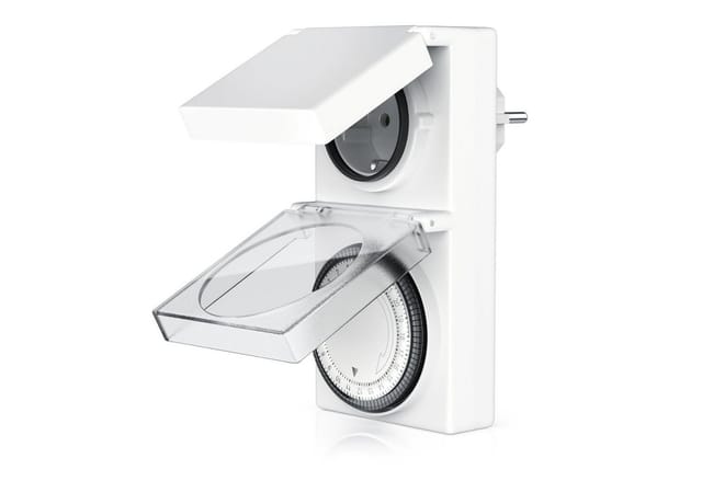 BEARWARE 2x Zeitschaltuhr Mechanischer Outdoor Timer, 96 Segmente, für Innen & Außen, 3680W, mechanisch, 15-Min-Intervalle, spritzwassergeschützt, dt. Anleitung