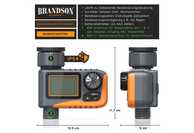 Brandson Bewässerungssystem mit Regenverzögerung, Wasserzeitschaltuhr, automatische Steuerung