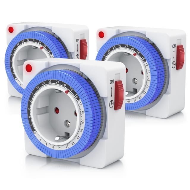 BEARWARE 3x Zeitschaltuhr, mechanisch, 24h, kompakt, 15 min. Zeitintervalle, Kinderschutzsicherung