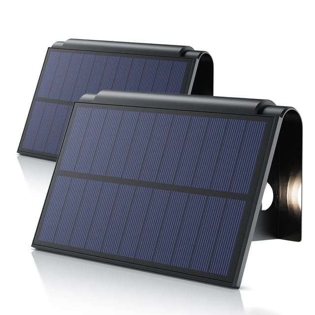 BEARWARE 2x LED Solarleuchte Solar Wandleuchte für außen mit Akku & ohne Stromanschluss Wasserdicht, Ein-/Ausschalter; mehrere Helligkeitsstufen, LED fest integriert, Warmweiß, 1800 mAh Akku, Solarpanel, IP54, wetterfest, für Außenmontage