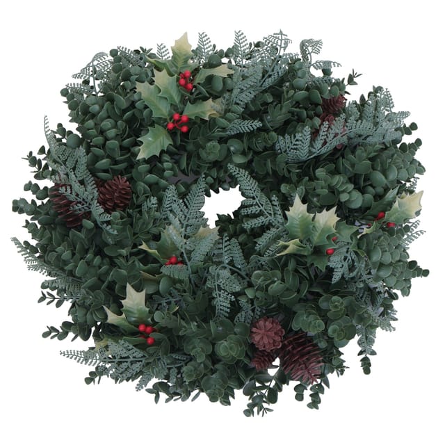 Künstlicher Kranz MCW-O98, Türkranz Tischkranz, Deko künstlich Ø 45cm ~ grün mit roten Beeren