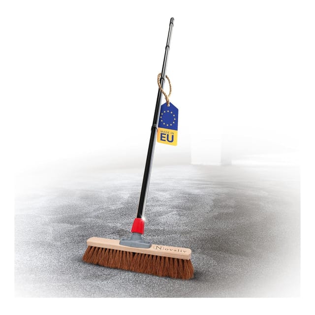 Novaliv Kokosbesen 40 cm mit Stiel Kokosborsten Besen Naturborsten mit stiel Ideal als Werkstattbesen Hallenbesen Industriebesen Hausbesen Kehrbesen Malerbesen Haarbesen Terassenbesen Besen weich