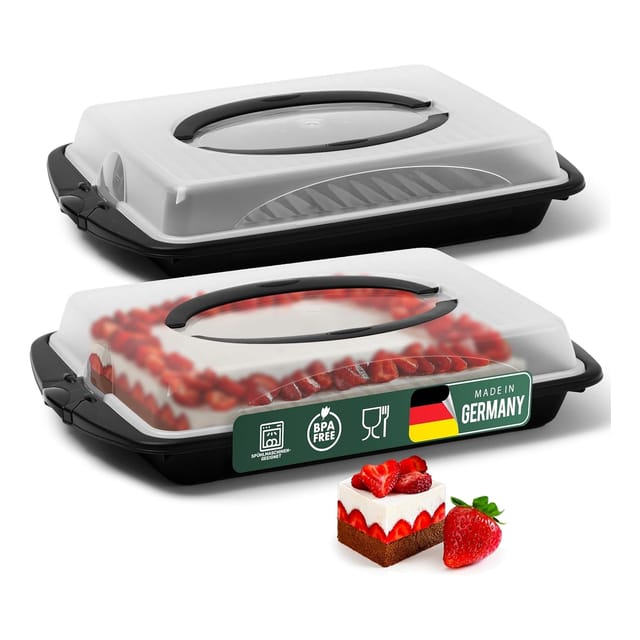 Novaliv 3er-Set Kuchen-Transportbox (Rechteckig 45 x 30 x 9 cm), Aufbewahrungsbox mit Deckel, Party-Box Container Tortentransportbox Tortenbehälter Tortenglocke, Kuchen Torten Muffins Desserts