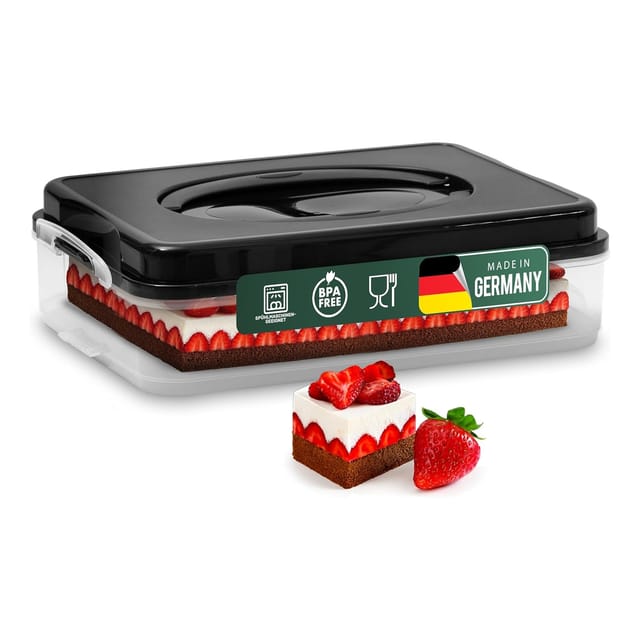 Novaliv Kuchen-Transportbox mit zwei Etagen und Deckel (Rechteckig 40 x 30 cm) Aufbewahrungsbox mit Sicherheitsverschluss & Einlage Party-Box Container Tortentransportbox Tortenbehälter