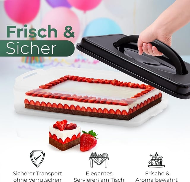 Novaliv Kuchen-Transportbox mit drei Etagen und Deckel (Rechteckig 40 x 30 cm) Aufbewahrungsbox mit Sicherheitsverschluss & Einlage Party-Box Container Tortentransportbox Tortenbehälter