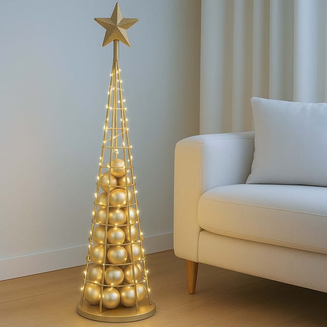 Deko-Baum MCW-O91, Weihnachtsbaum Schmuckbaum Weihnachtsdeko Christbaum zum Beschmücken, Metall 115cm ~ goldfarben