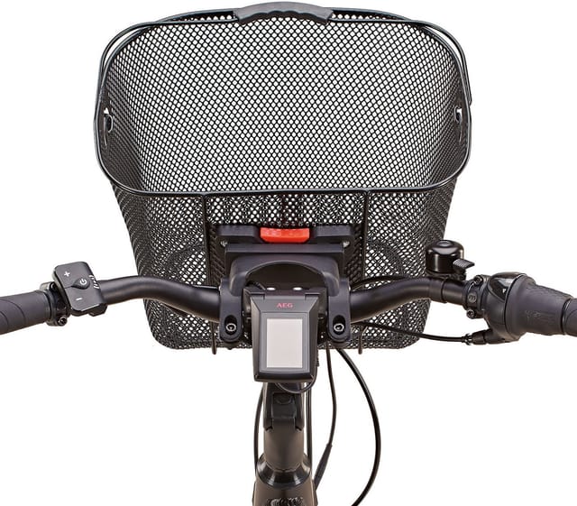 Fahrradkorb, engmaschiges Wabengitter, Quick-Release Lenkerkorb, E-Bike geeignet, mit Tragegriff, PE-Kunststoffbeschichtet, Farbe: schwarz