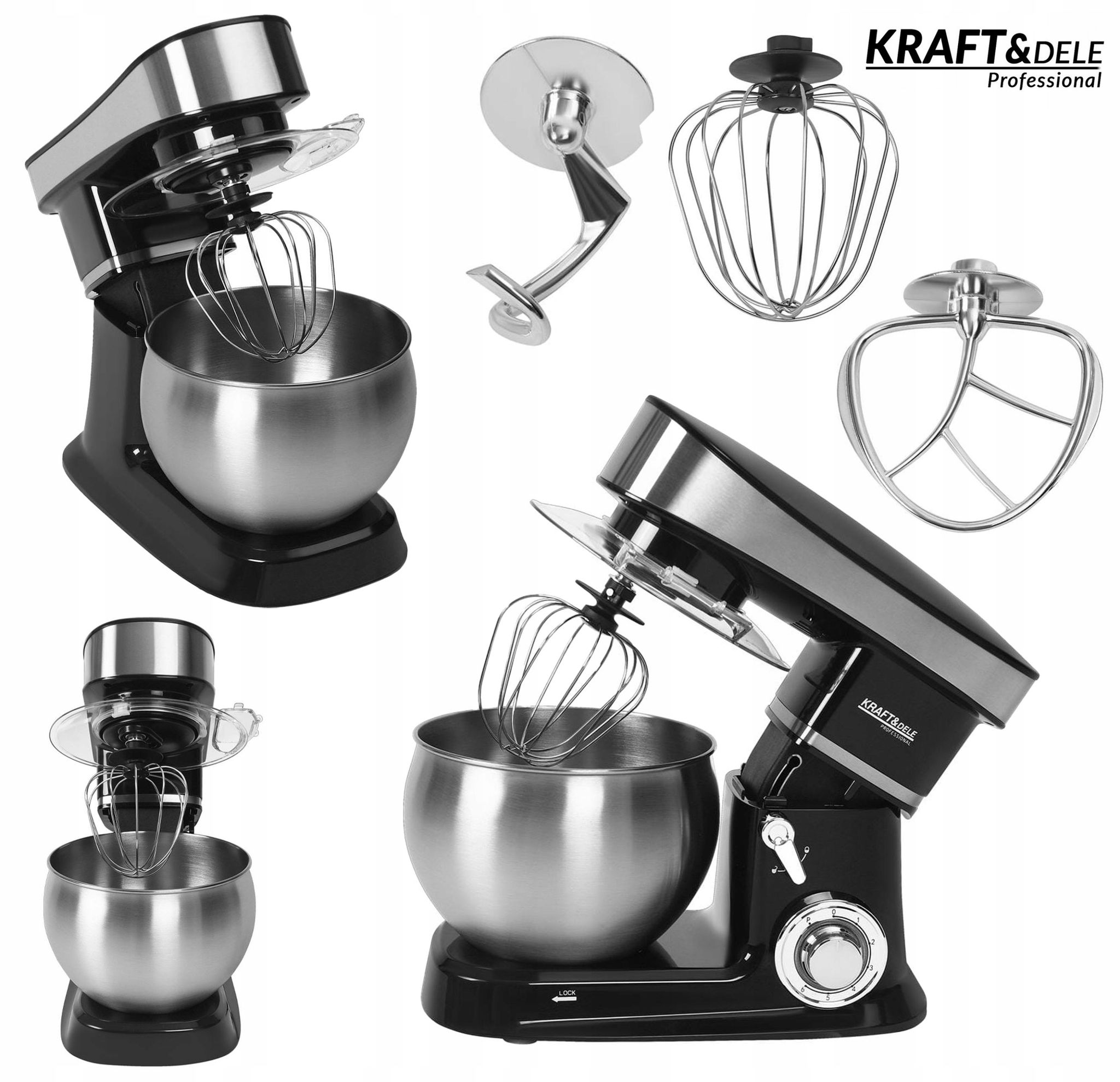 Planetenrührgerät, Multifunktional 3-in-1, 2500 W, 6 L, 6 Geschwindigkeiten, Kraft & Dele