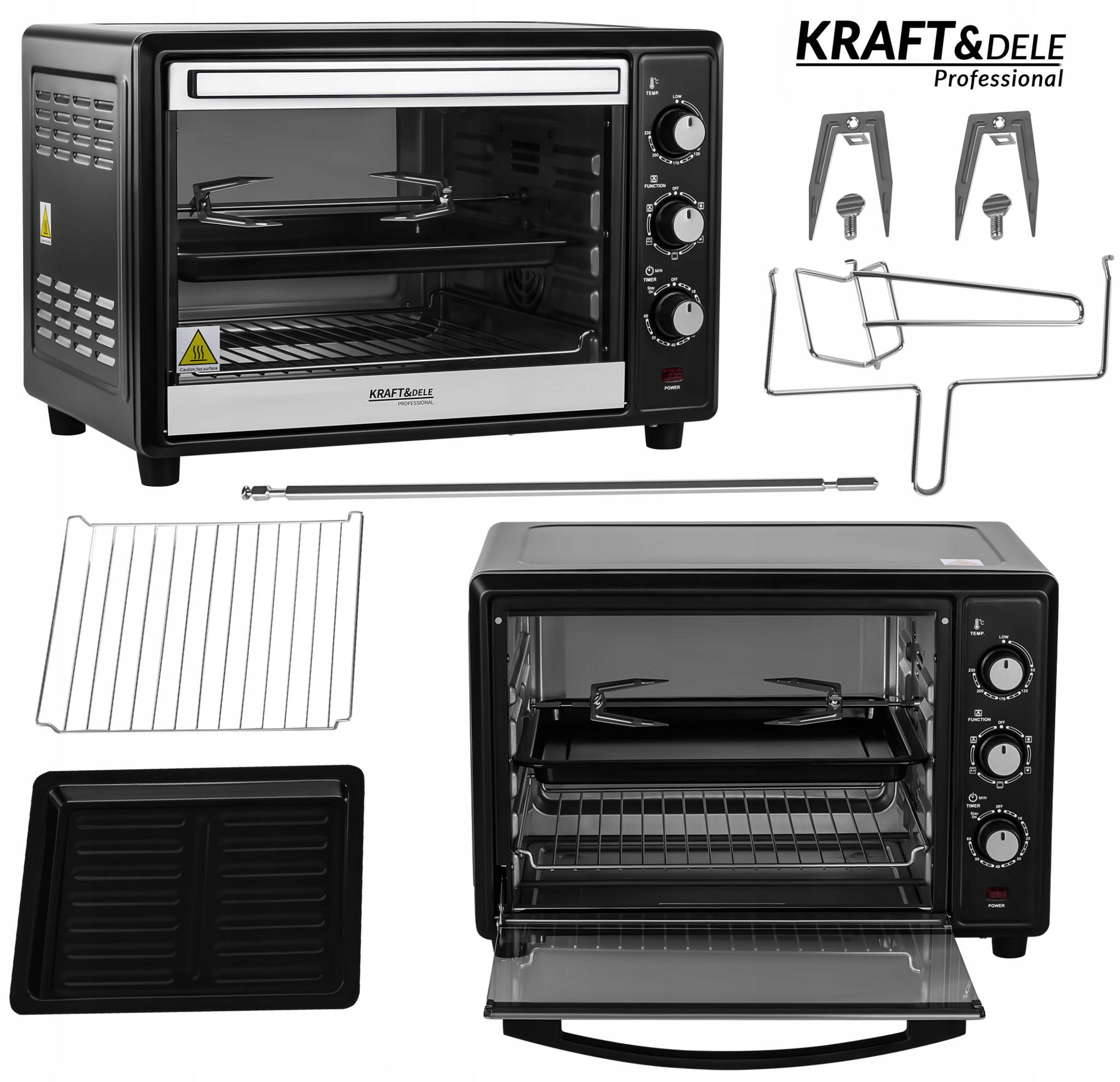 Elektrischer Grillofen Mit Drehspieß, 45 L, 2000 W, 65–230 °c, Kraft&dele