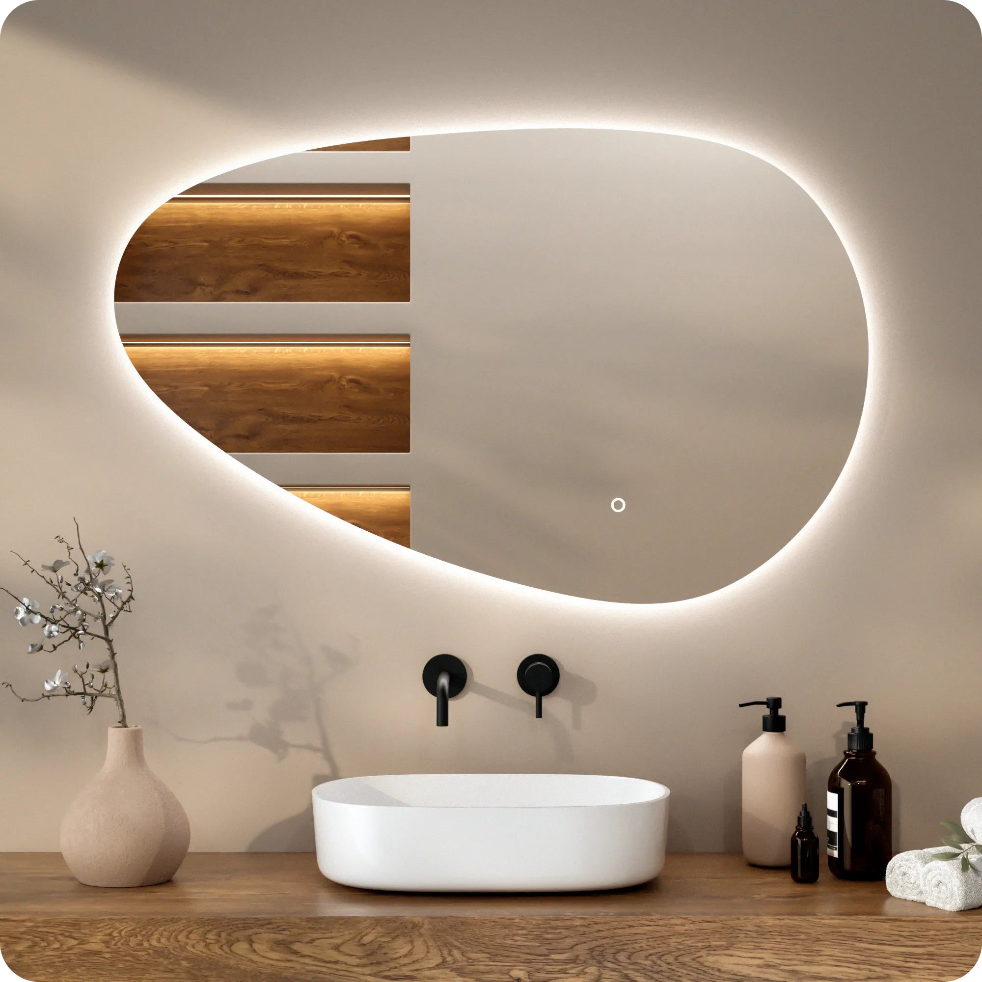 Asymmetrischer, Rahmenloser Led-badezimmerspiegel 100 X 62,5 Cm – 3 Dimmbare Lichtmodi – Antibeschlagfunktion – Ip44 Wasserdicht Und Touch-bedienung – Rostbeständig