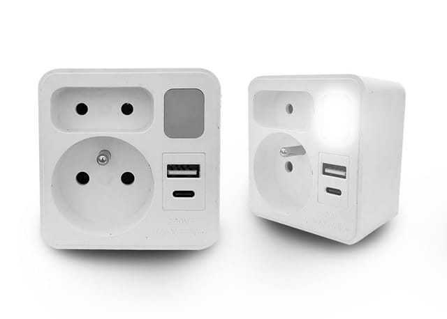 Doppelverteiler mit Lampe, 1x USB + 1x USB C
