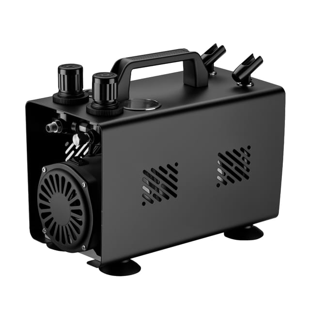 Wiltec Airbrush Kompressor AS18TA 1/6 PS, Druckluftkompressor mit 20-23 l/min Luftzufuhr, Kompressor für Airbrush-Pistole mit 2 Aushängen,