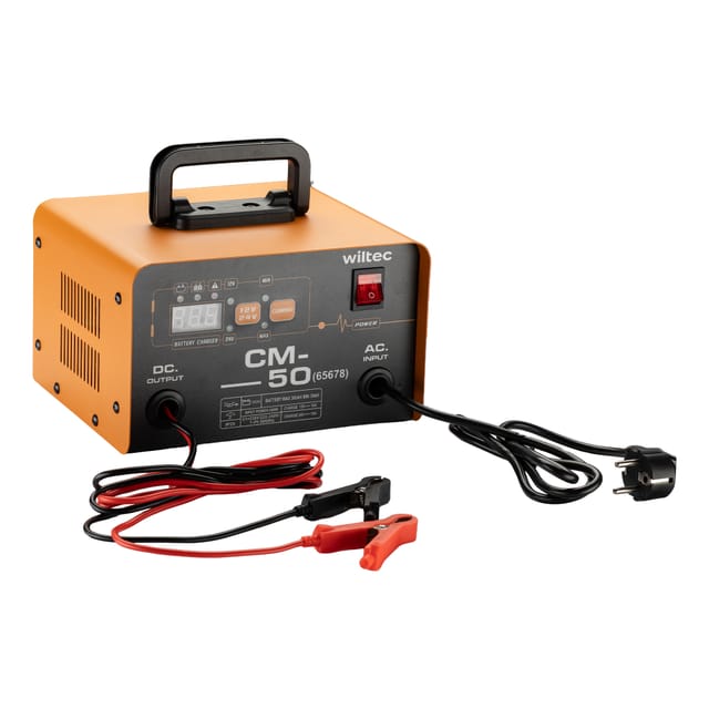 Wiltec Ladegerät 12-24 V, 16 Ah, 30-300 Ah für Autobatterie Kfz und Motorrad Starthilfe 490 W, intelligenter Lader mit LCD-Display und Tragegriff