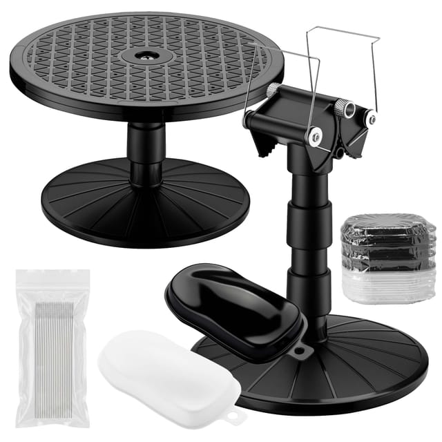 Wiltec Airbrush Lackierständer Set mit Drehteller, 20x Reinigungsbürste und 30x Folienmodell Speed Shapes