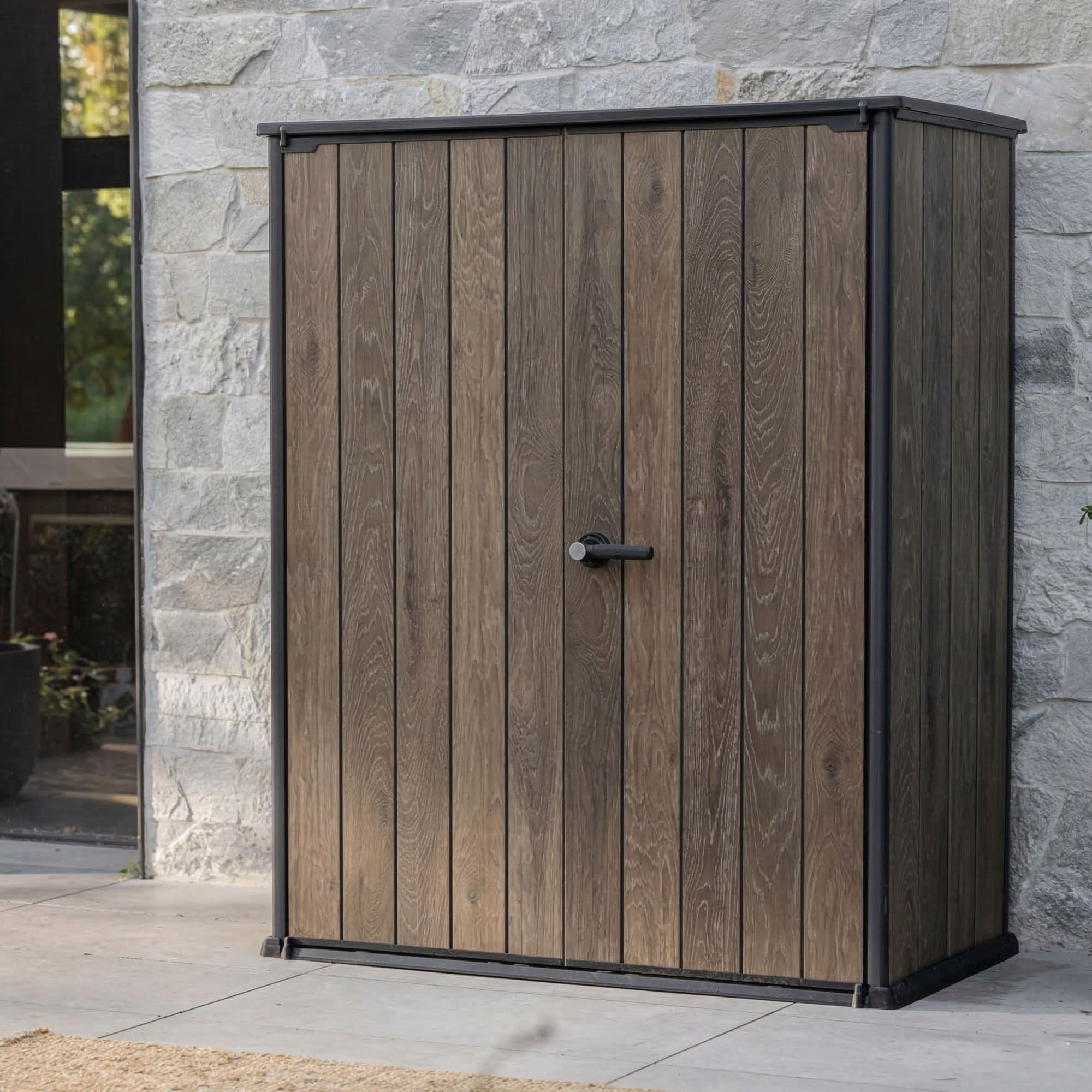 Langdon Außenbereich-schrank, Gartenschrank Mit Schubladen, 2 Regalen, Drehtür, 140x74x170h Cm, Nussbraun