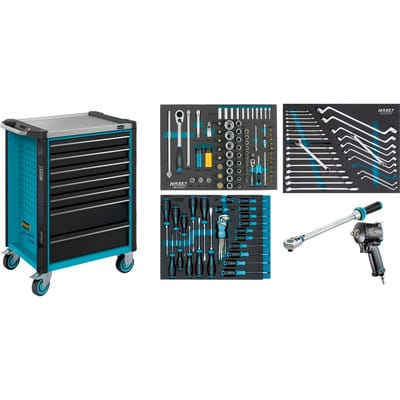 Werkstattwagen Assistent, mit Sortiment 179NX-7/137, 785 mm x 518 mm x 1020 mm, Schubladen, flach: 5× 81 x 522 x 398 mm, Schubladen, hoch: 2× 16