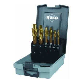 Ruko - Flachsenkersatz 6tlg. din 373 HSS-TiN m 3 - m 10 fein für Durchgangsloch in ABS-Kunststoffkassette - 102450TRO