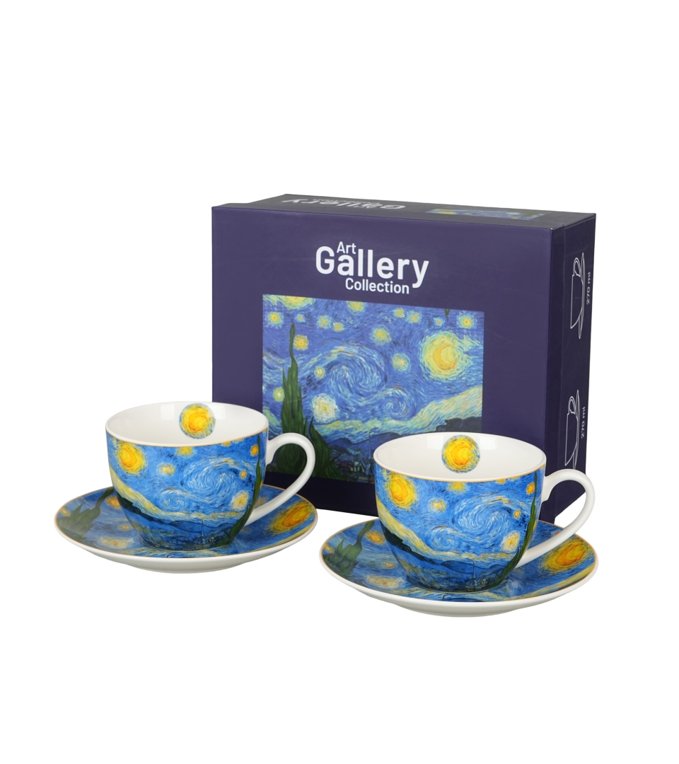Set Aus 2 Tassen Und Untertassen, 270 Ml, Sternennacht, Vincent Van Gogh