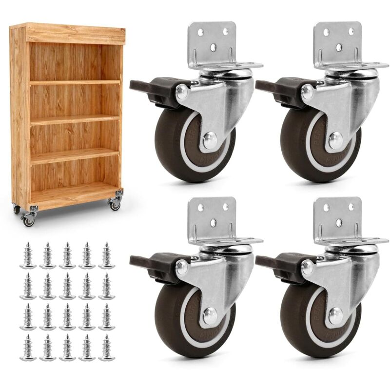 Lenkrollen Für Möbel – Set Mit 4 50-mm-rädern Mit Integrierter Bremse + 20 Nägel Inklusive – Robuste Ausführung