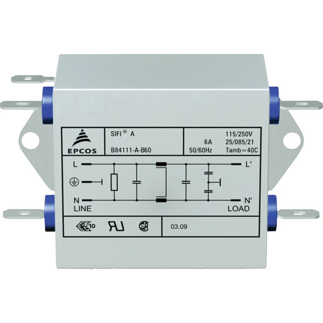 B84111AB120 B84111AB120 Entstörfilter flammhemmend 250 v/ac 20 a 0.47 mH (l x b x h) 63.5 x 77 x - TDK