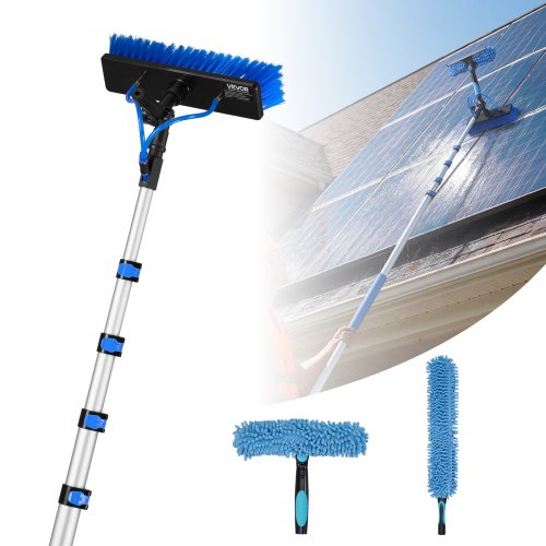 Teleskop Waschbürste Für Solarpanel, Photovoltaik Reiniger Mit 1,8-7,3m Alu-teleskop 20m Wasseranschluss 180° Bürste Abzieher & Seifenspender, Reinigungsset Für Solaranlage Fenster Terrassendach