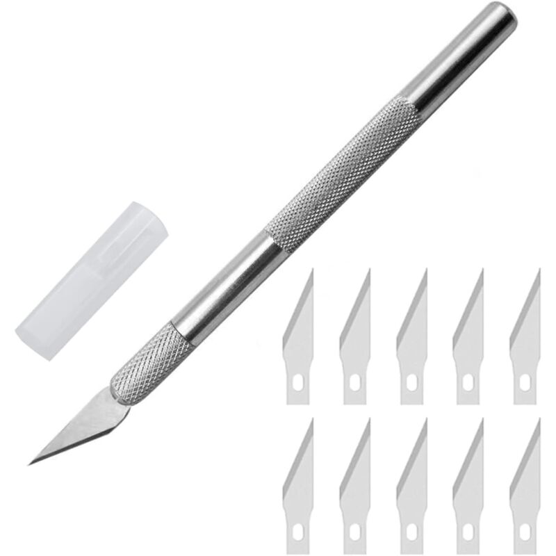 Präzisionsskalpell Für Bastelarbeiten – Set Mit 10 Austauschbaren Klingen, Ergonomischer Griff Aus Robustem Kunststoff