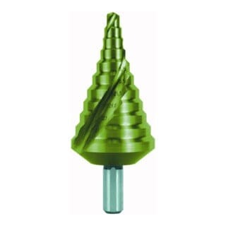 Stufenbohrer HSS-TiN spiralgenutet mit Kreuzanschliff für metrische Kabelverschraubungen Gr. 17 ø 6,5 - 40,5 mm - 101090T - Ruko