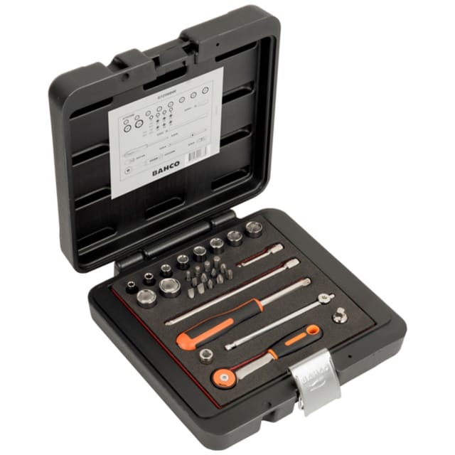 Bahco 1/4 Steckschlüssel-Satz, metrisch, Sechskantprofil, inklusive Umschaltknarre mit rundem Kopf/Schraubendreher-Bits/Adapter - 29-tlg.