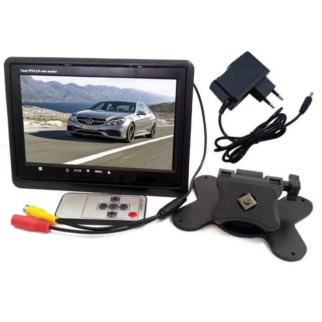 Trade Shop - 7-Zoll-TFT-LCD-Farbmonitor für die Kopfstütze eines Wohnmobils, Fernbedienung und Ladegerät -